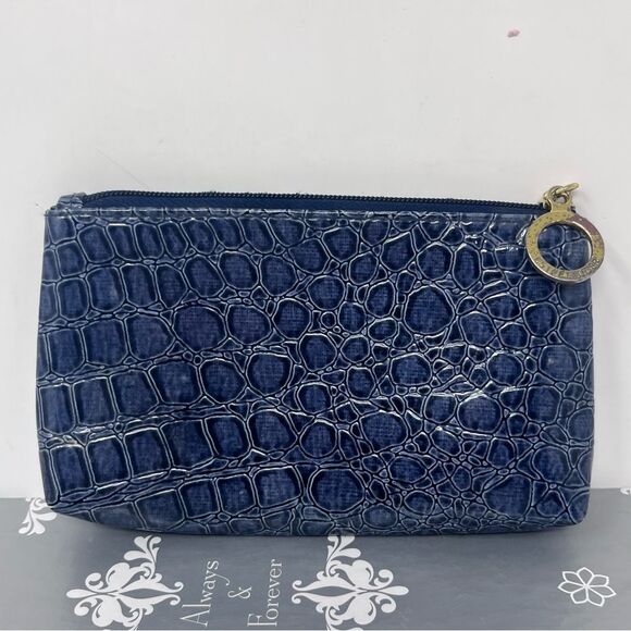 Estée Lauder Faux Alligator Pebbled Leather Blue Cosmetic Bag - Picture 1 of 9